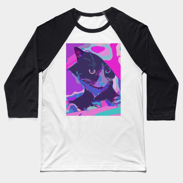 Psychedelic cat Baseball T-Shirt by WelshDesigns